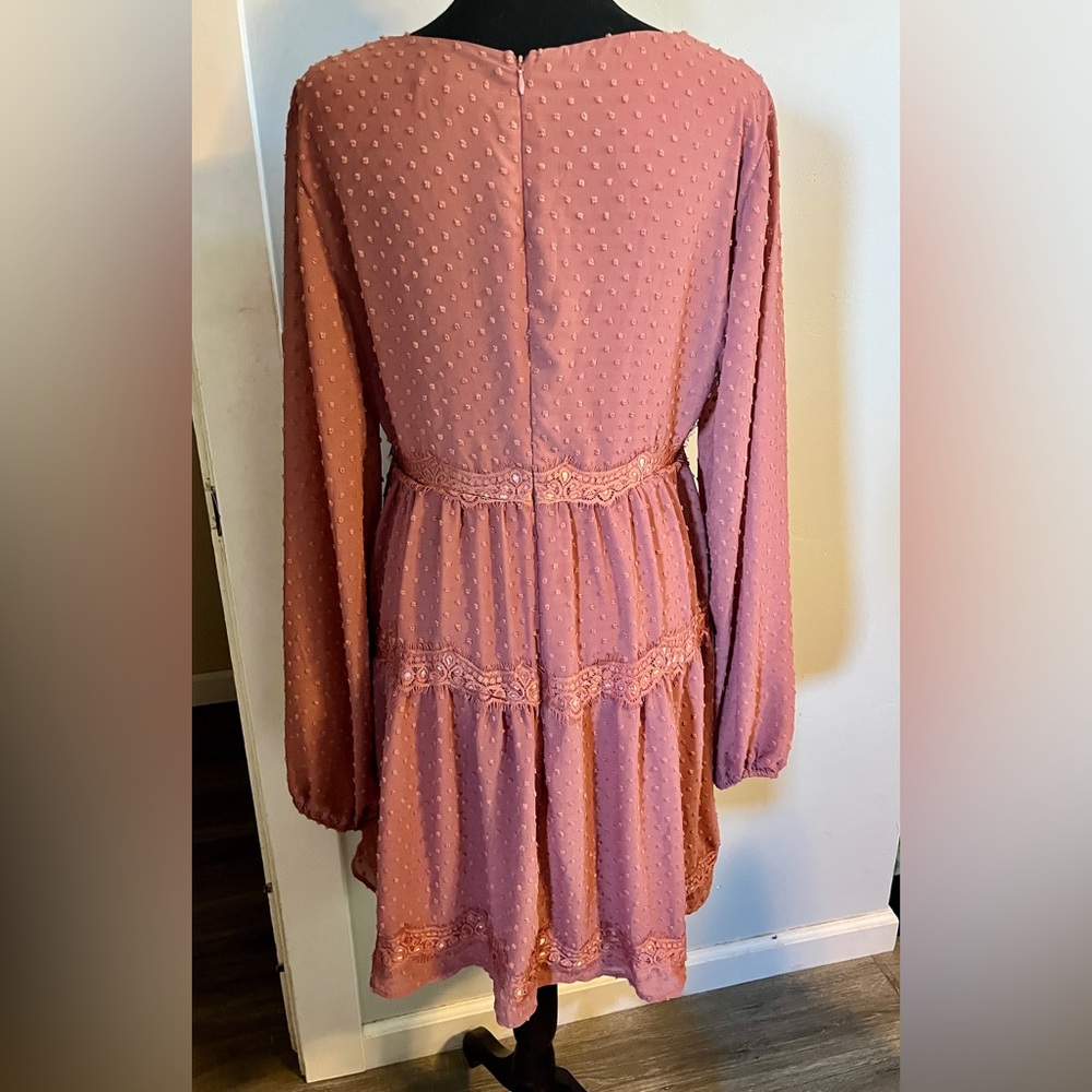Lulu's Dusty Rose Lace Long Sleeve Dress - Picture 4 of 6